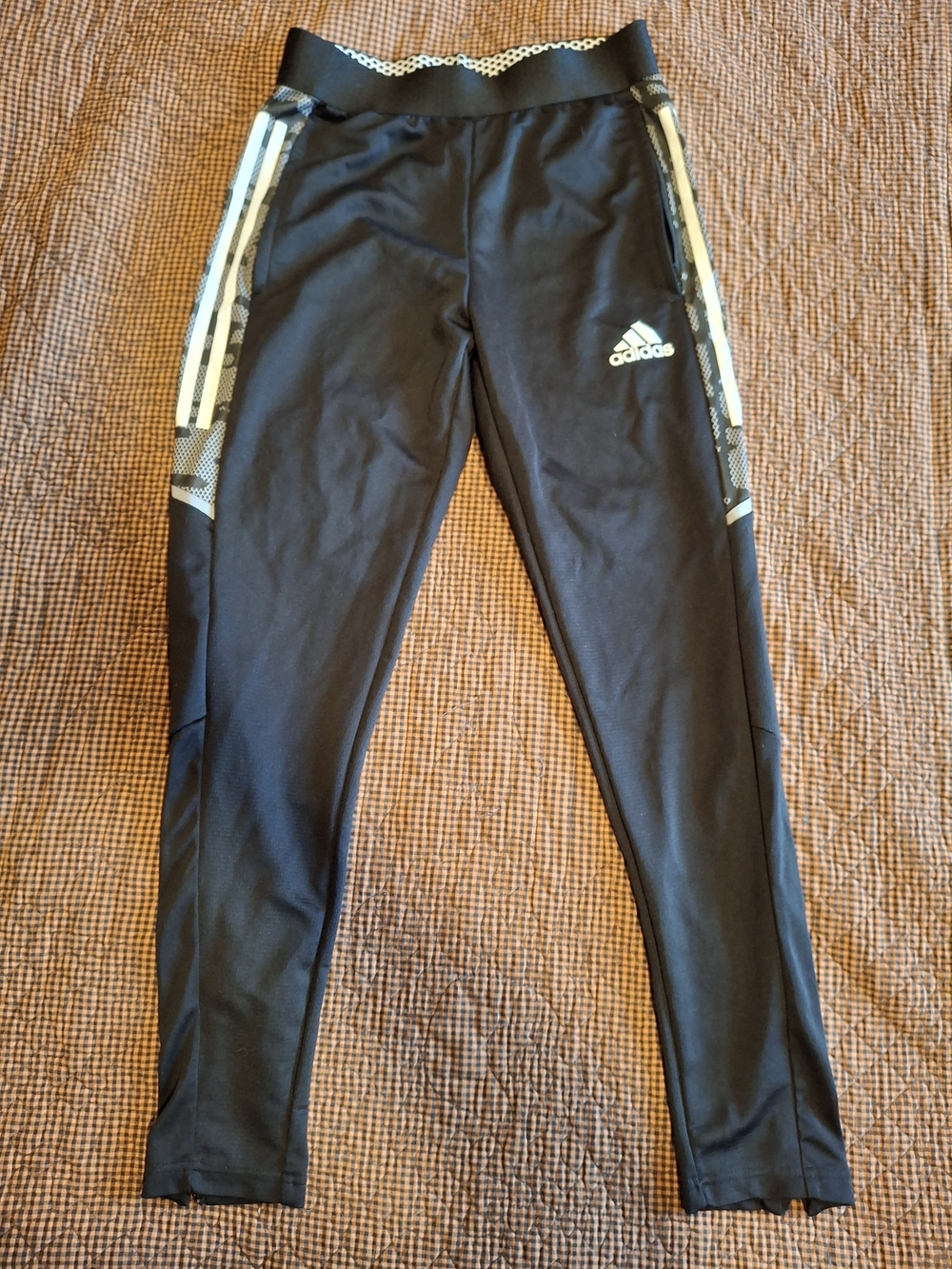 Adidas Black Athletic Track Pants with White Stripes